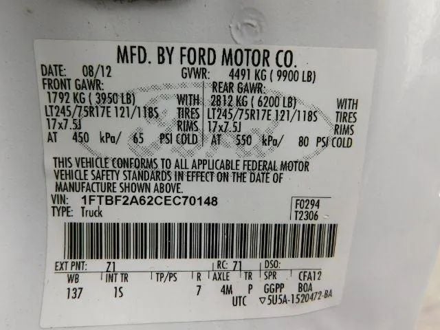 2012 Ford F250 Super Duty Regular Cab XL Pickup 2D 8 ft